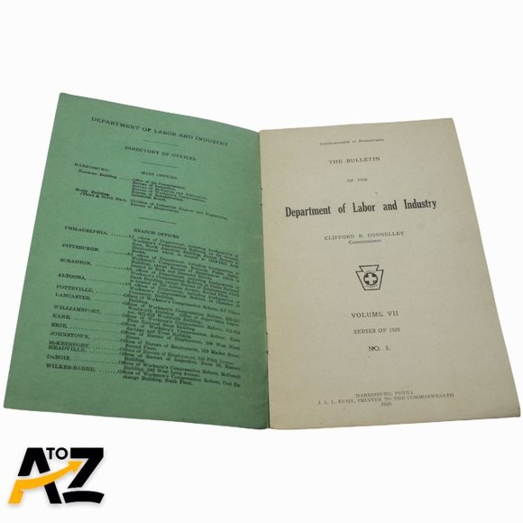 Vtg Bulletin Department of Labor & Industry 1920 No. 5 & 6 Pennsylvania Volume 7 - Picture 4 of 12